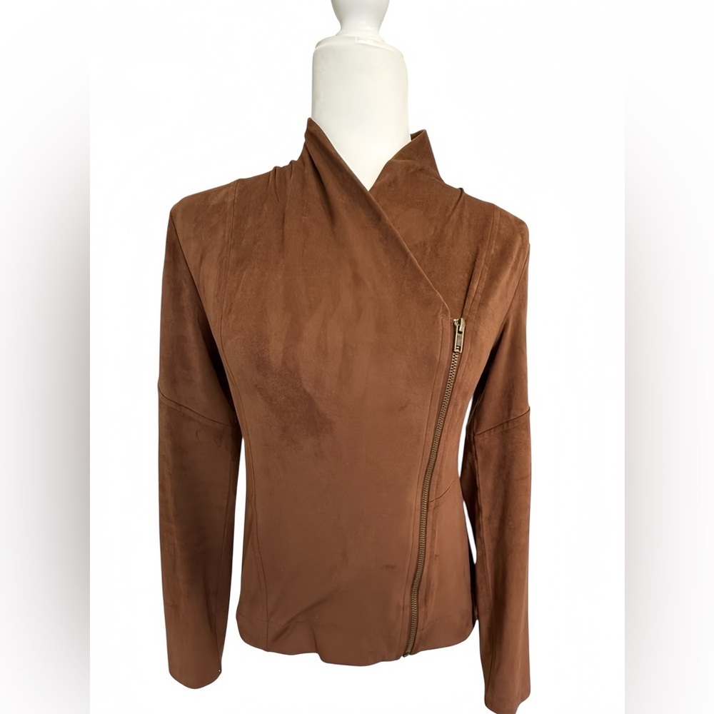 Jessica Simpson Fiona Faux Suede Moto Jacket XS Cognac Brown Asymmetrical Zip - Picture 1 of 10